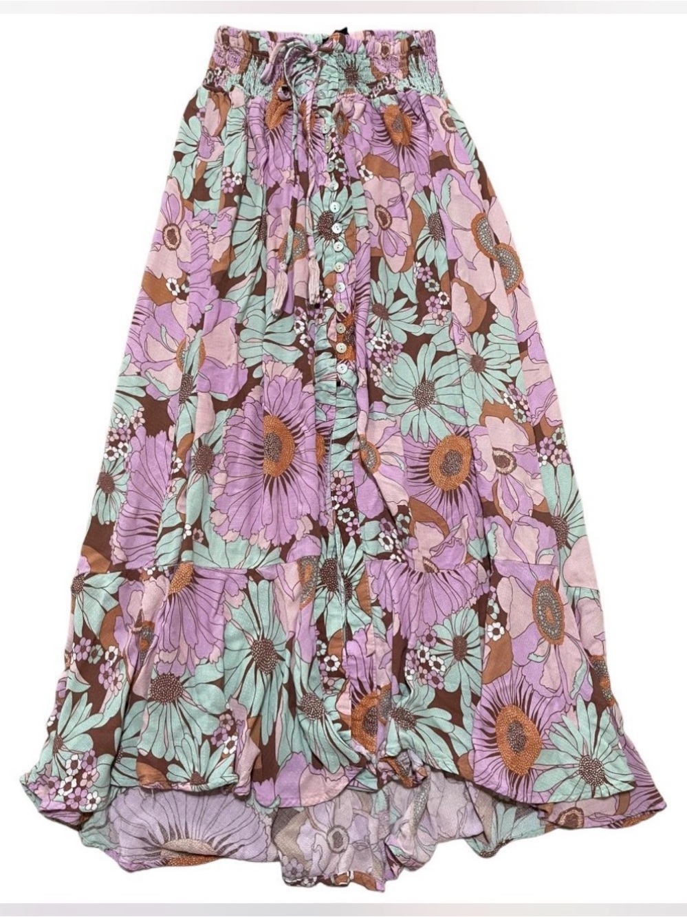 Rachel Zoe Lavender and Mint Floral Tiered Maxi Skirt